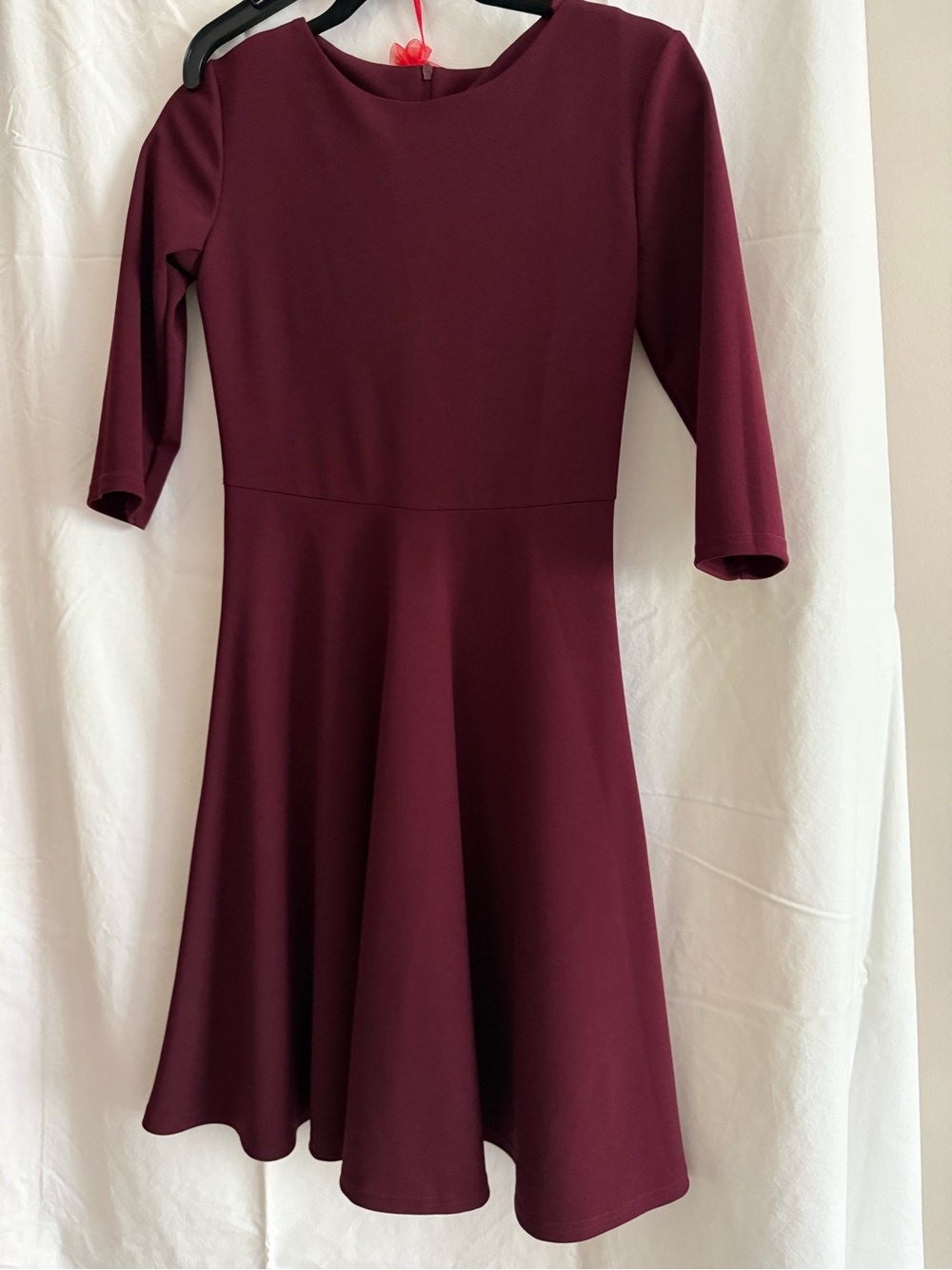 Women's Long-Sleeve Burgundy Midi Fit & Flare Dress